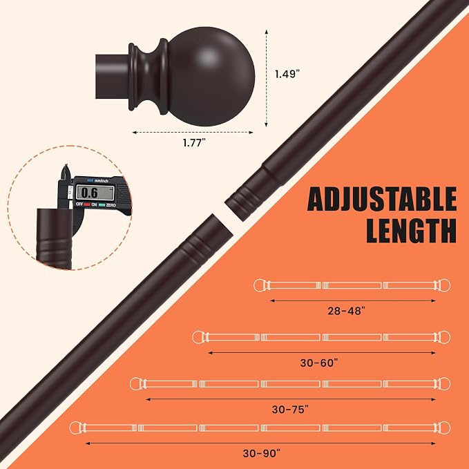 Curtain Rods for Windows 28 to 48 Inch, 2 Pack 5/8 Inch Heavy Duty Decorative - Image 3