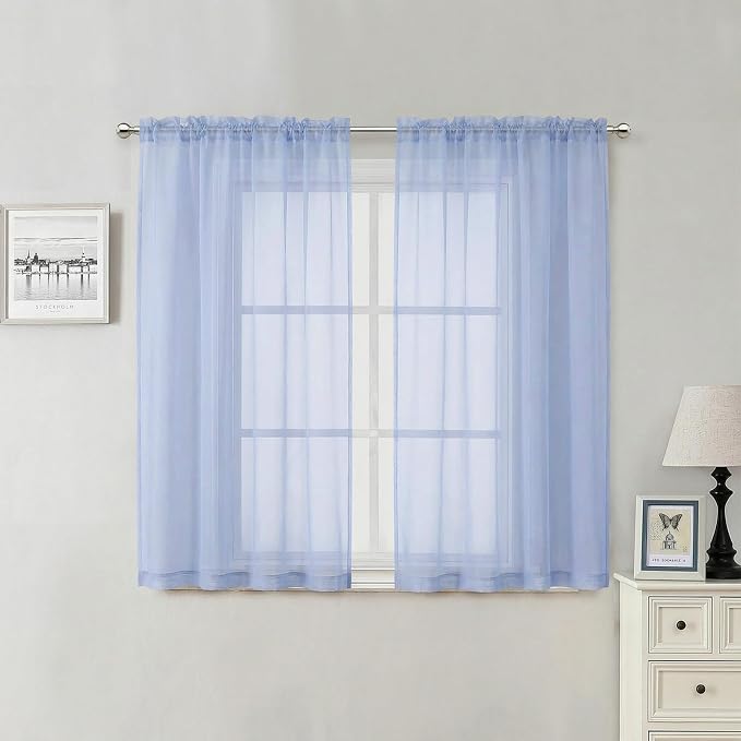 Lecloud Denim Blue Sheer Curtains 54 Inch Length 2 Panels, Voile Light by Lecloud