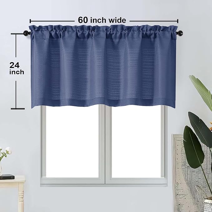 OWENIE Bob 1 PCS Blue Valances for Windows, Faux Linen Textured Kitchen Window - Image 2