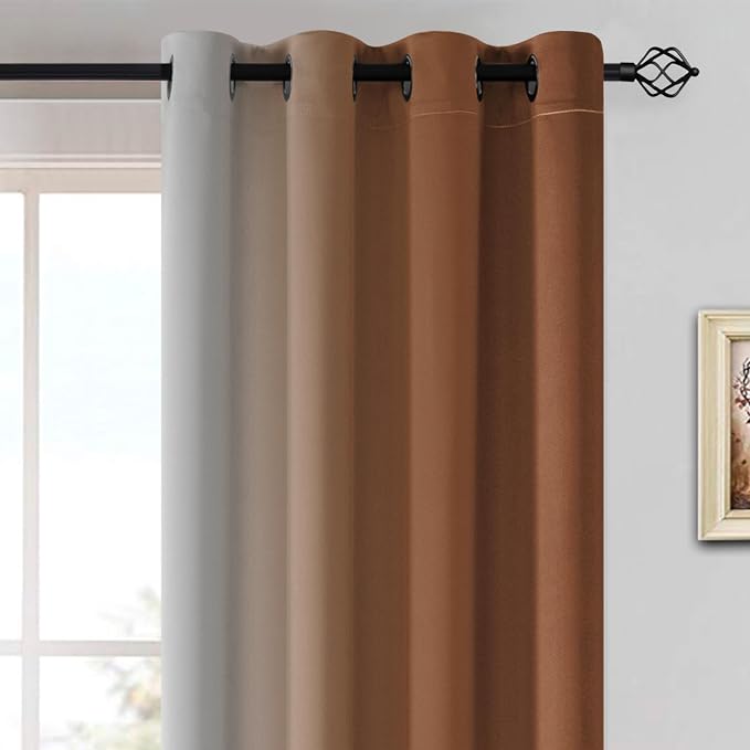 Yakamok Greyish White and Burnt Orange Ombre Curtains, Light Blocking Curtains - Image 3