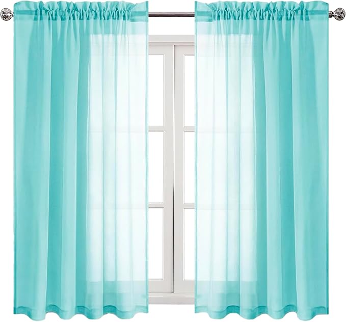 DWCN Aqua Sheer Curtains Semi Transparent Voile Rod Pocket Curtains by DWCN