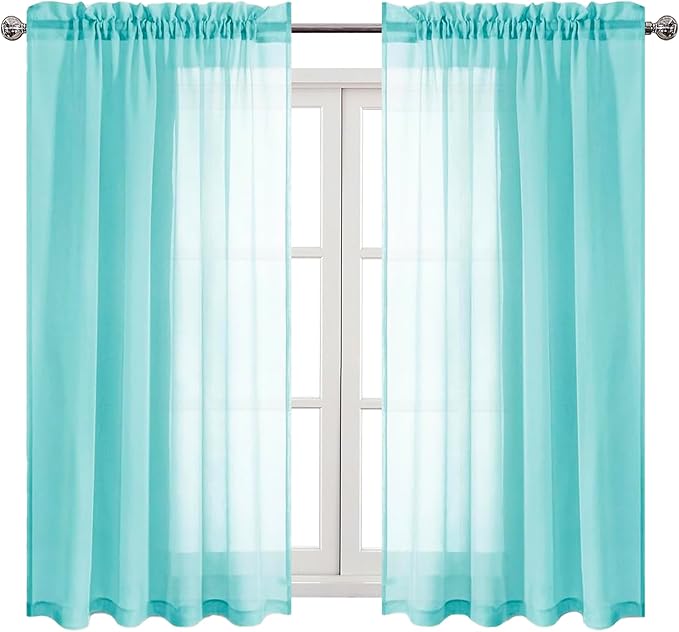 DWCN Aqua Sheer Curtains Semi Transparent Voile Rod Pocket Curtains by DWCN
