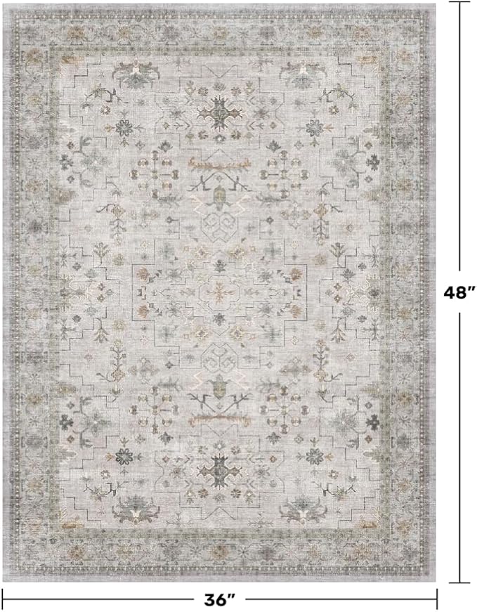 Light Grey 3x4 Large Boho Bathroom Rug - Image 2