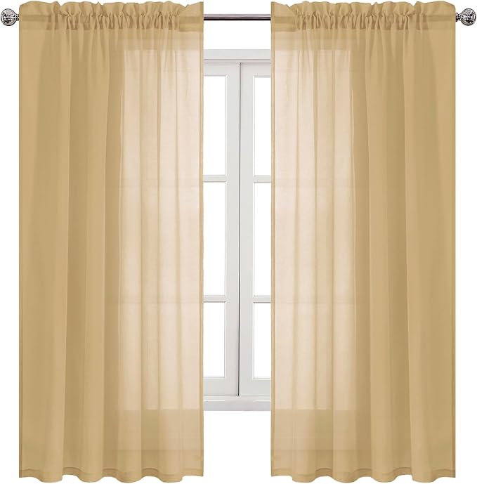 DWCN Taupe Sheer Curtains Semi Transparent Voile Rod Pocket Curtains - Image 9