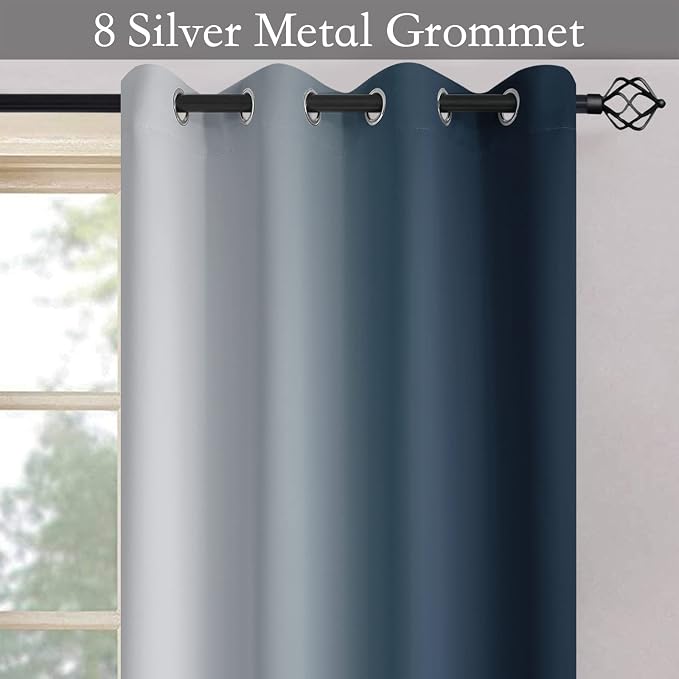 SimpleHome Navy Blue Ombre Room Darkening Curtains - Image 4