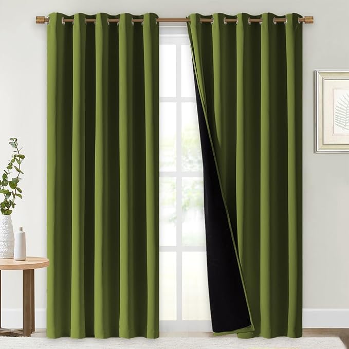 NICETOWN Full Shade Curtain Panels, Olive Green, 70 x 84 inch, Pair of Energy by NICETOWN