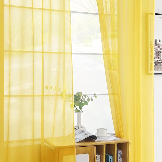 youleyar Solid Sheer Rod Pocket Curtain Voile Draperies 2 Panels White Beige - Image 4