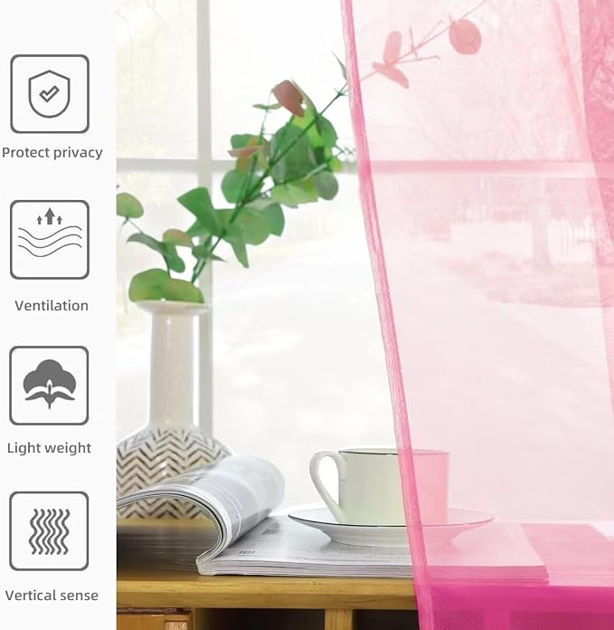 youleyar Solid Sheer Rod Pocket Curtain Voile Draperies 2 Panels White Beige - Image 4