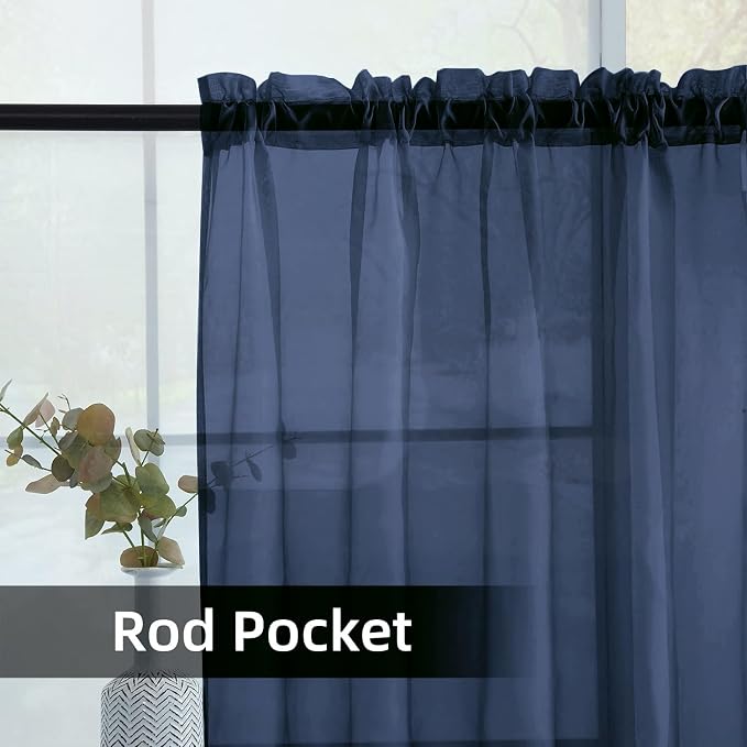 youleyar Solid Sheer Rod Pocket Curtain Voile Draperies 2 Panels White Beige - Image 3