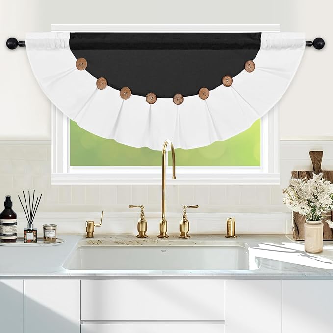 FRAMICS Farmhouse Valance Curtains, Boho Cotton Linen Kitchen Valance, Country - Image 2