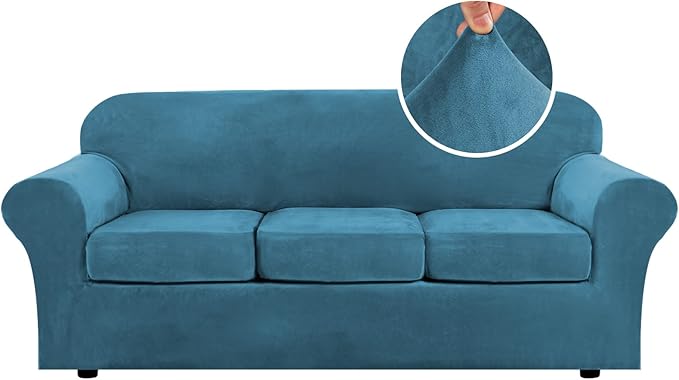 H.VERSAILTEX Modern Velvet Plush 4 Piece High Stretch Sofa Slipcover Sofa Cover by HVERSAILTEX