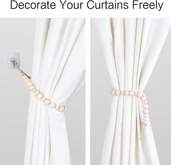 OCIOLI 2 Pieces of Wood Bead Curtain Tieback Boho Curtain Tiebacks Curtain - Image 4