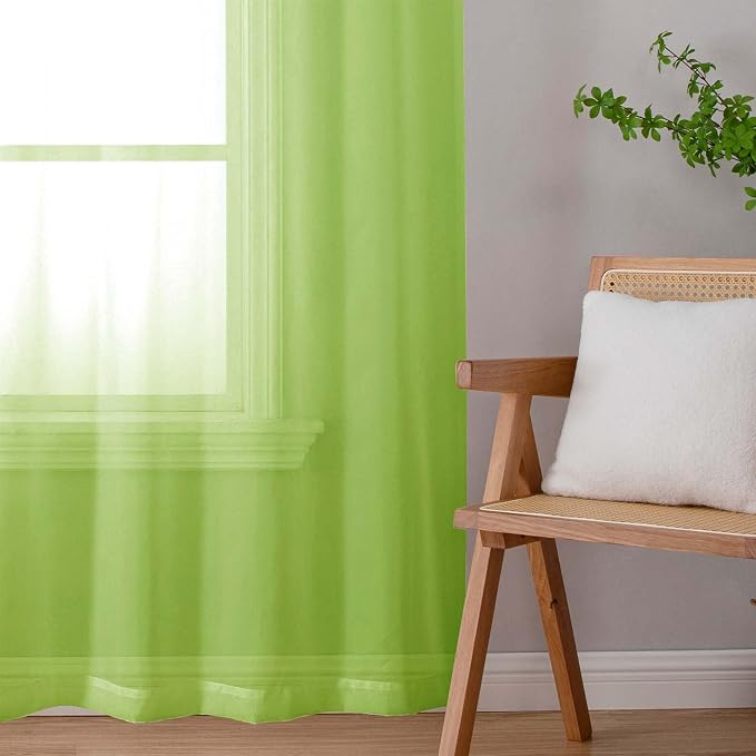 Lecloud Lime Sheer Curtains 72 Inches Long 2 Panels, Solid Voile Light - Image 7
