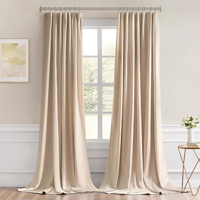 MIULEE Back Tab Beige Curtains 108 Inch Long 2 Panels Set - Image 9