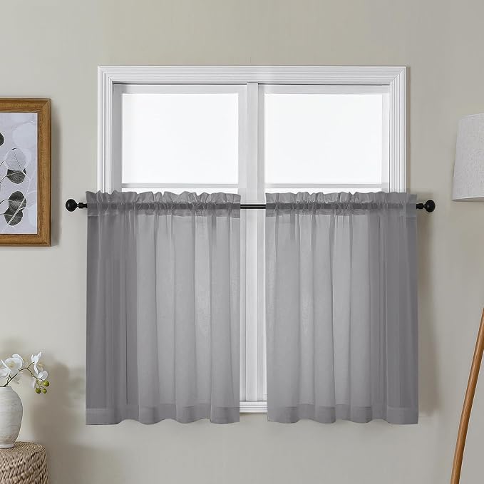 Gwine Charcoal Grey Sheer Curtains 30 Inch Length, Short Light Filtering Voile by Gwine