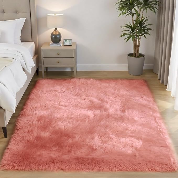 Goolela Pink Area Rug 5x8 Fluffy Fuzzy Furry Carpet - Image 2