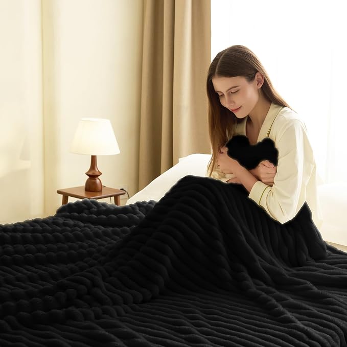 HIMEET Black Ribbed Twin Blanket - Image 7