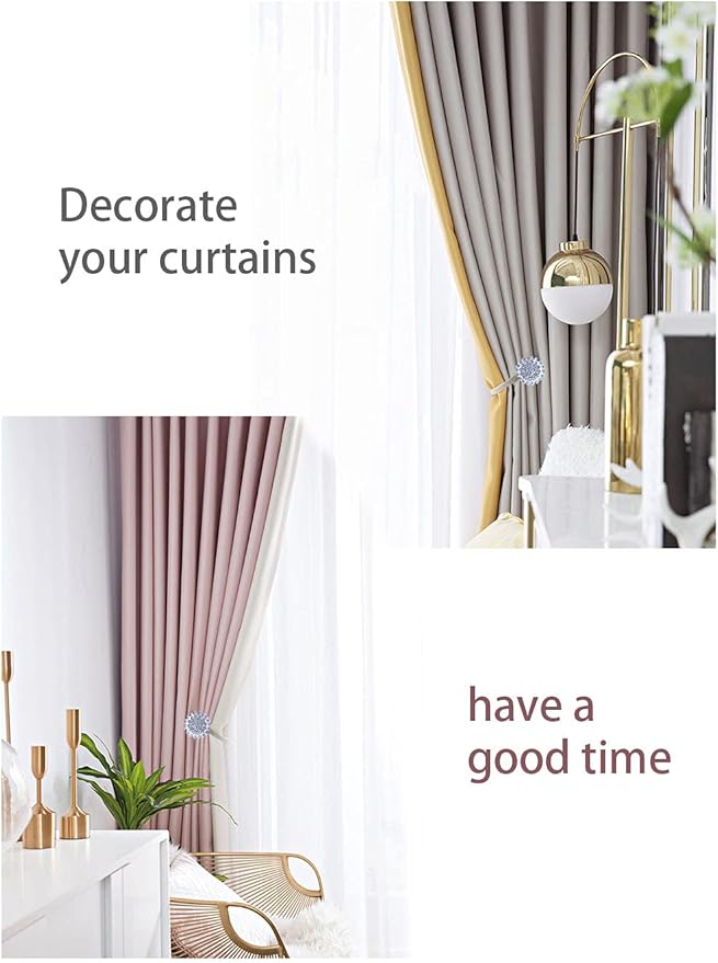 Magnetic Tiebacks for Curtains, 2 Pack Sparkling Crystal Flower Curtain - Image 6