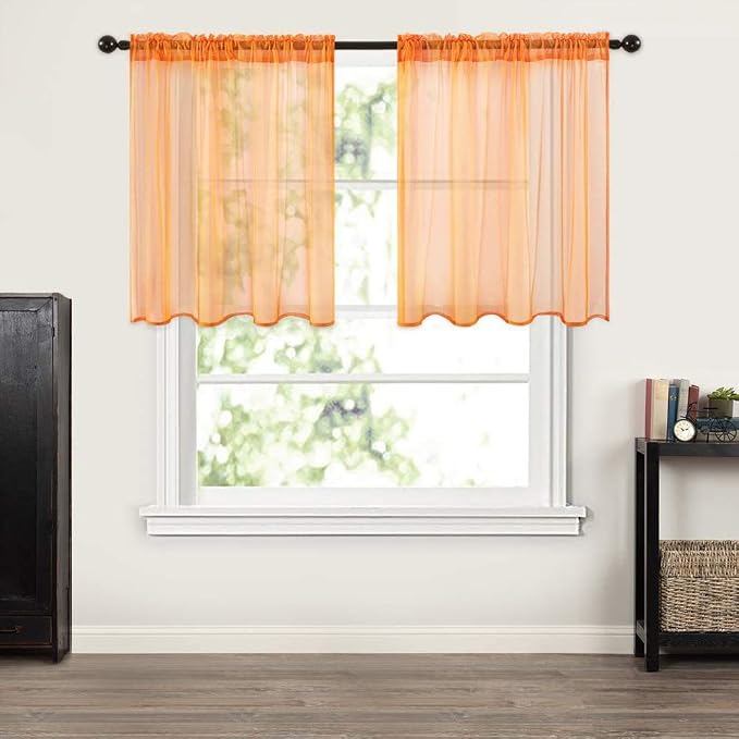 MIULEE 2 Panels Fall Kitchen Tiers Half Window Sheer Curtains-Rod Pocket Voile - Image 6