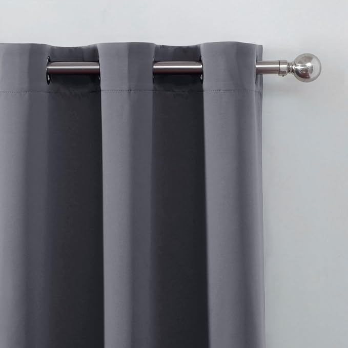 LEMOMO Blackout Curtains 66 x 72 Inch Long Grey Curtains Set of 2 Panels Room - Image 6