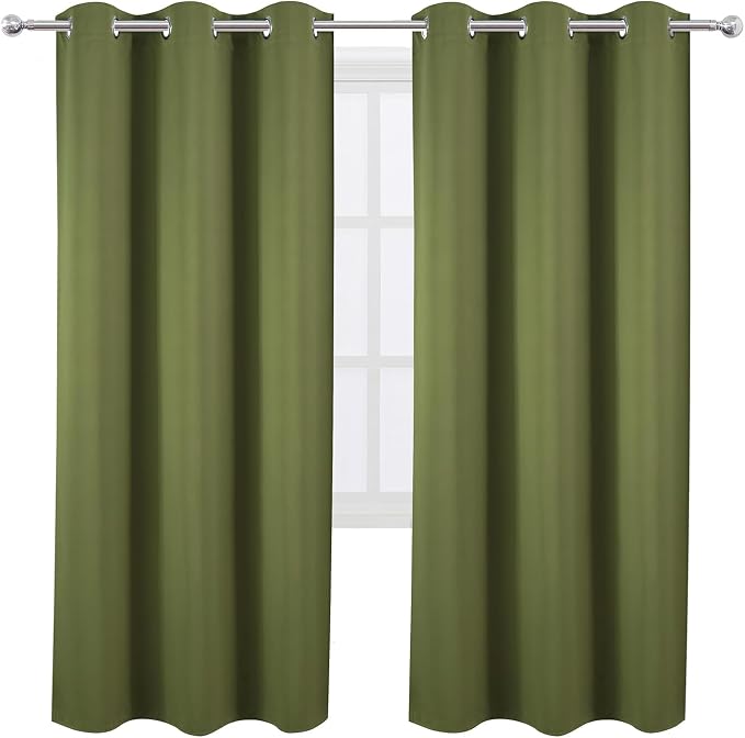 LEMOMO Olive Green Thermal Blackout Curtains/42 x 72 Inch/Set of 2 Panels Room - Image 2