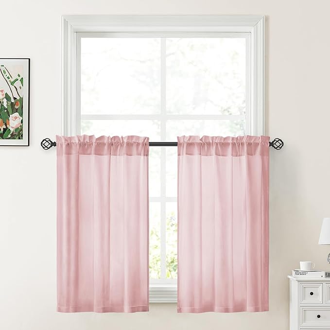 HOMEIDEAS Non-See-Through Light Pink Privacy Sheer Curtains, 30 X 36 Inches by HOMEIDEAS