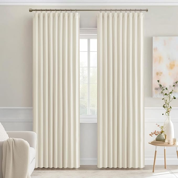 MIULEE Beige White Back Tab Blackout Curtains 84 Inch Length 2 Panels Set - Image 9