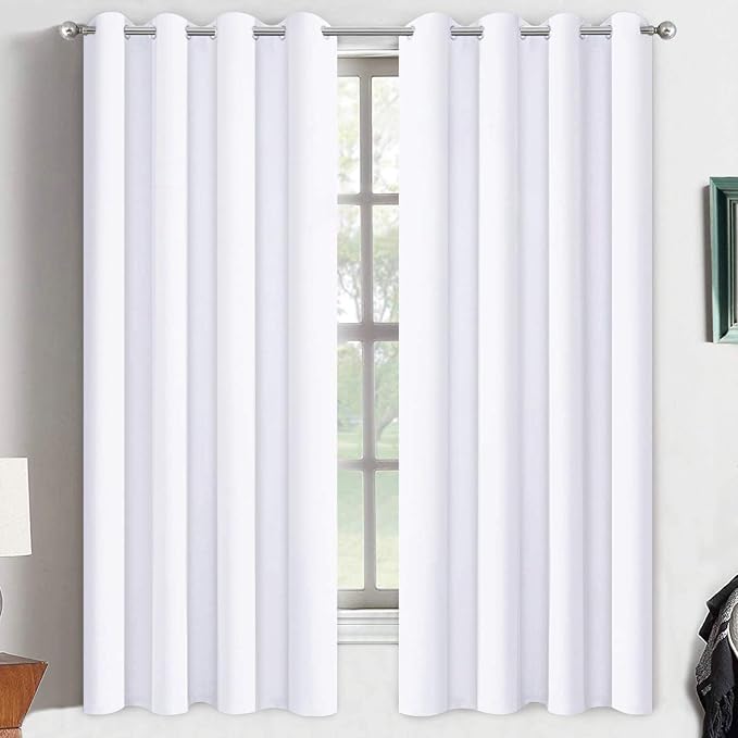 Yakamok White Curtains 63 Inch Length Room Darkening Grommet Light Blocking by Yakamok