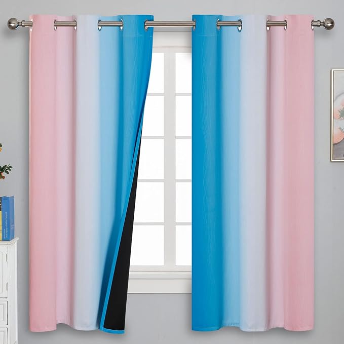 Estelar Textiler Pink and Blue Curtains 63 Inch Length 2 Panels, Ombre Total - Image 2