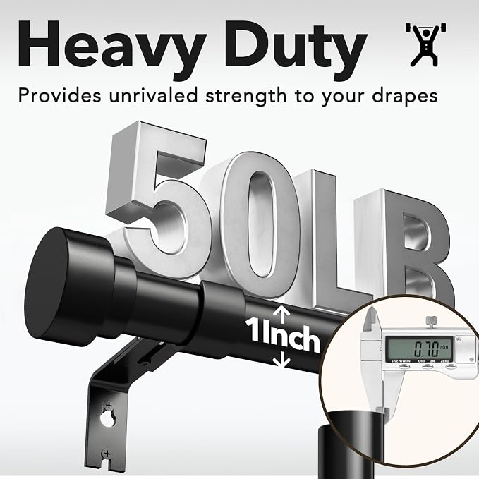 Extra Long Curtain Rods for Windows 32 to 170 Inch, 1 Inch Black Heavy Duty - Image 6