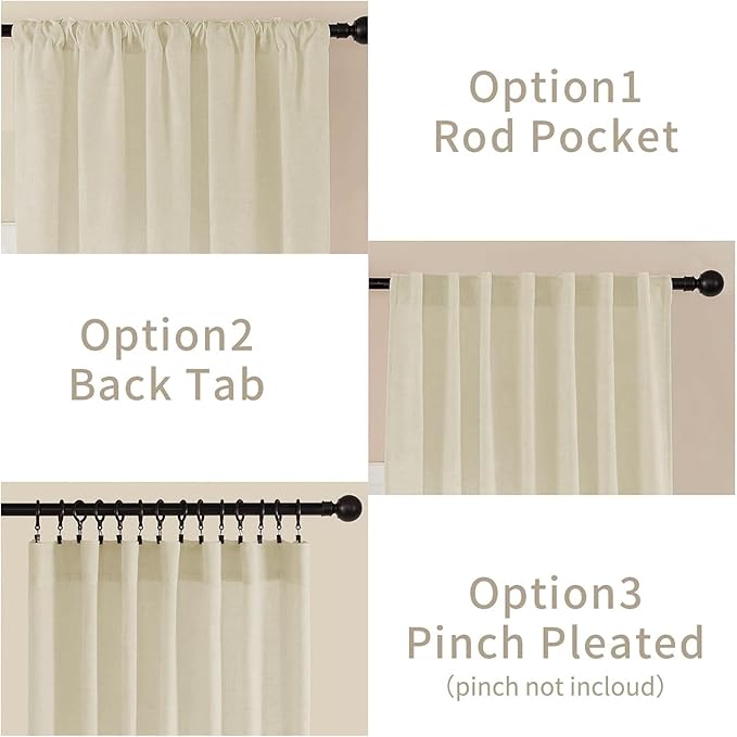 Joydeco Linen Curtains 108 Inch Length 2 Panel Sets, Light Filtering Curtains - Image 3