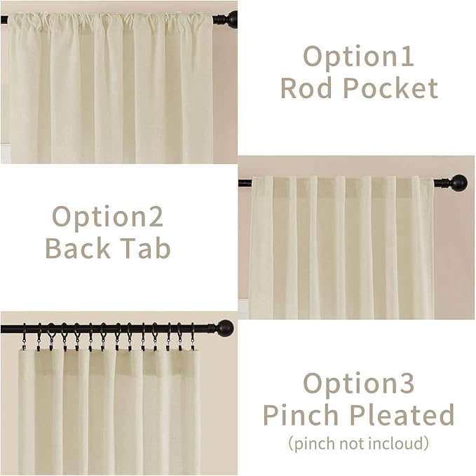 Joydeco Linen Curtains 96 Inch Length 2 Panel Sets, Light Filtering Curtains - Image 3