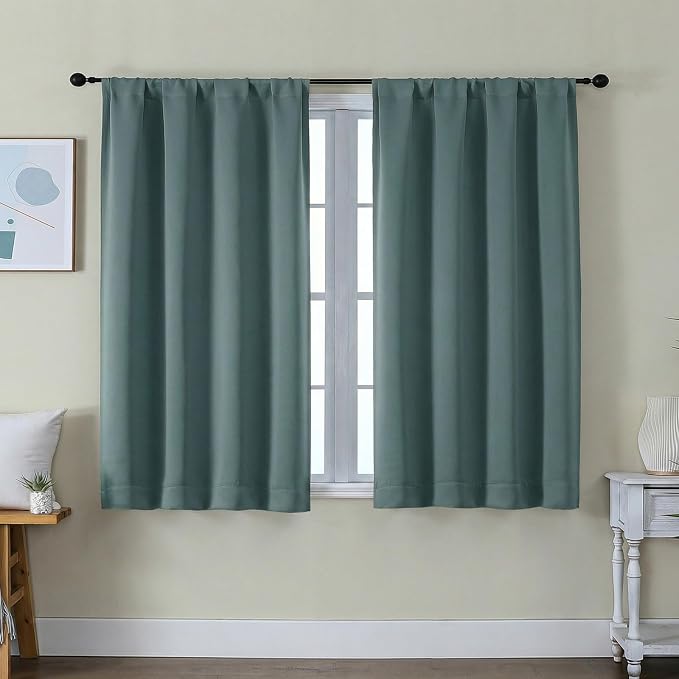 Simplebrand Ava Dark Green Short Blackout Curtains by Simplebrand