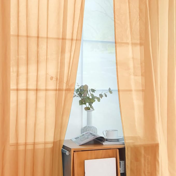 SpaceDresser Beige Sheer Curtains 4 Panels Rod Pocket Semi-Sheer Curtain 72 - Image 4