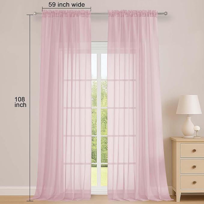 OWENIE Sheer Blush Curtains 108 Inches Long - Image 2