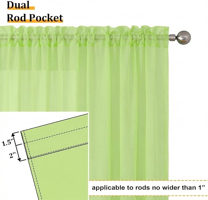 Aiyufeng Lime Sheer Curtains 84 Inches Long 2 Panels Set - Image 6