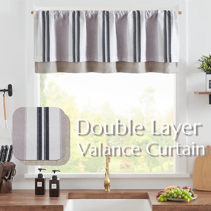 jinchan Striped Linen Curtain 18 Inch Window Treatment - Image 2
