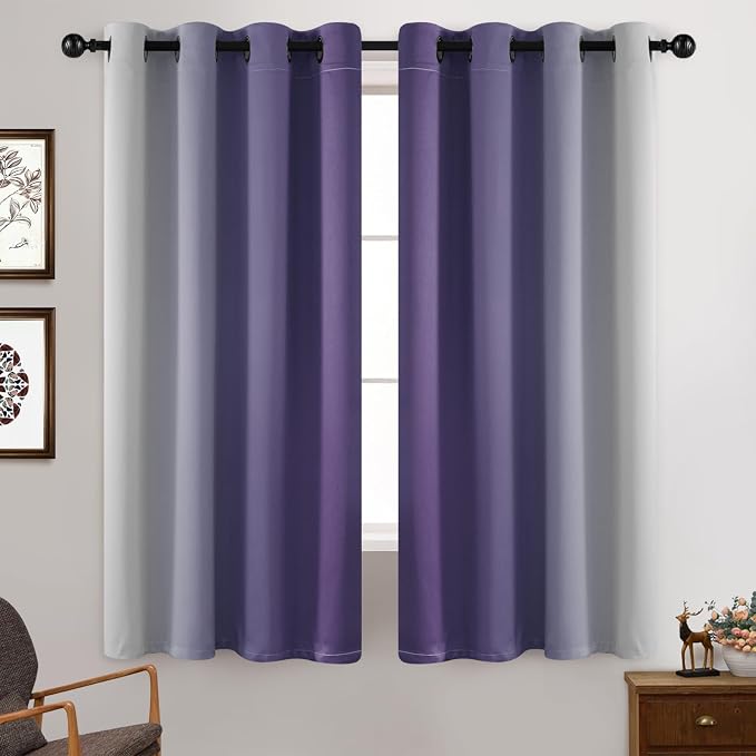 Yakamok Greyish White and Lavender Purple Ombre Curtains, Light Blocking - Image 2