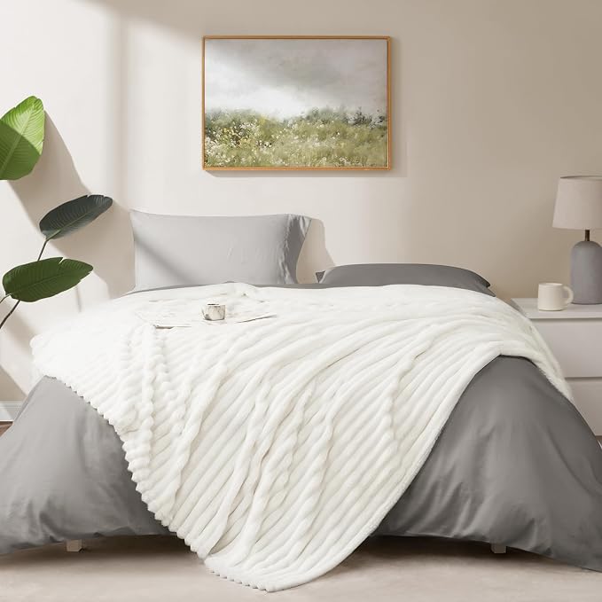 HIMEET Off White Ribbed Throw Blanket - Image 7