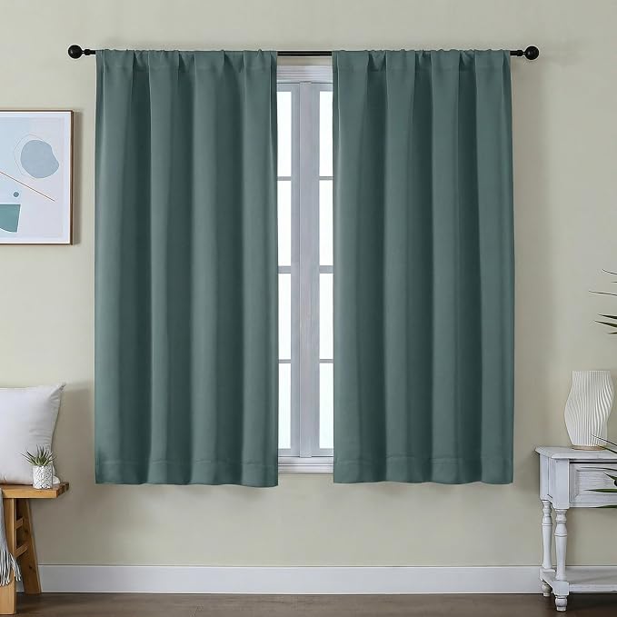 Simplebrand Ava Dark Green Short Blackout Curtains by Simplebrand
