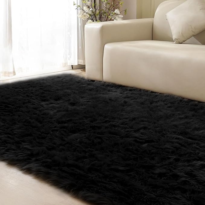 ORINOVA Black Rug for Bedroom 5x7 Area Rugs for Living Room Washable Shaggy - Image 6