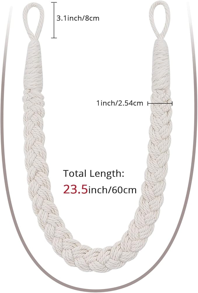 NICEEC 2 Pack Natural Cotton Rope Curtain Tiebacks Elegant Boho Style - Image 3