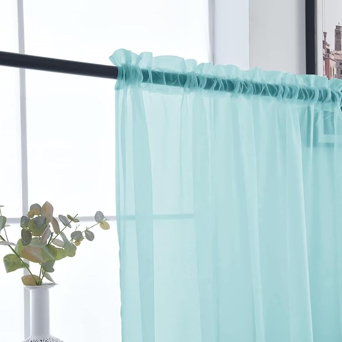 SpaceDresser Basic Rod Pocket Sheer Voile Window Curtain Panels Sky Blue 1 Pair - Image 5