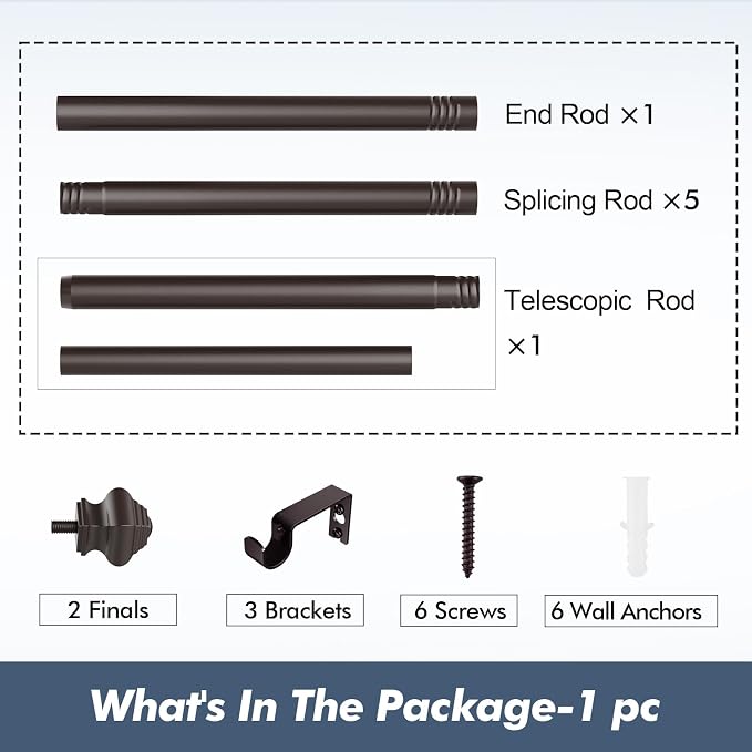 Curtain Rods for Windows 36-124 inch, 5/8 inch Bronze Curtain Rod - Image 6
