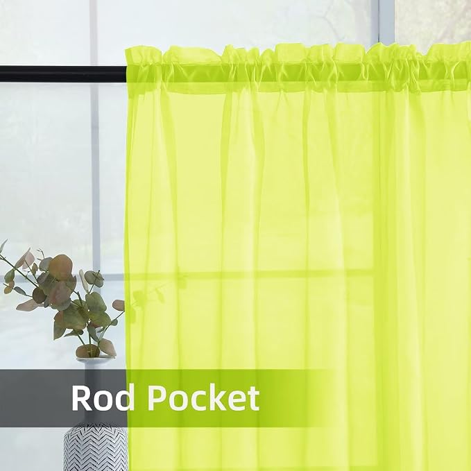 youleyar Solid Sheer Rod Pocket Curtain Voile Draperies 2 Panels White Beige - Image 3