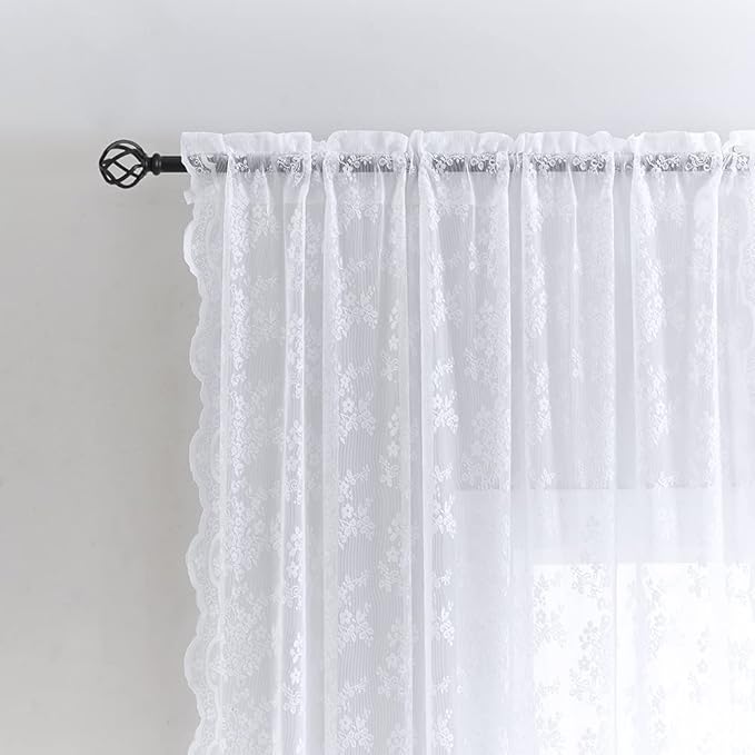 YJ YANJUN Vintage Lace Curtains 84 Inches Long 2 Panels-Victorian Floral Old - Image 3