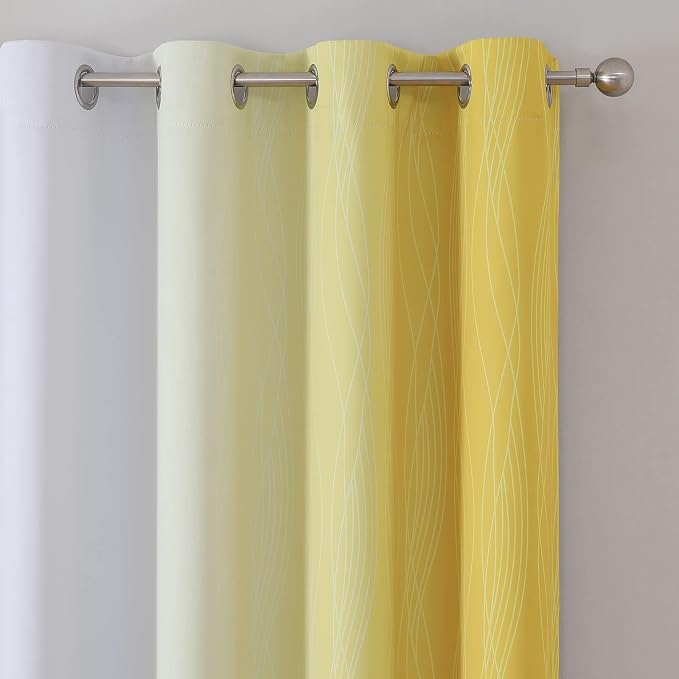 Estelar Textiler Yellow and Greyish White Ombre Blackout Curtains - Image 4