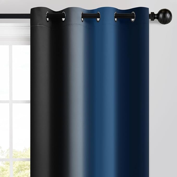 Yakamok Blackout Ombre Dark Blue and Black Curtains - Image 2