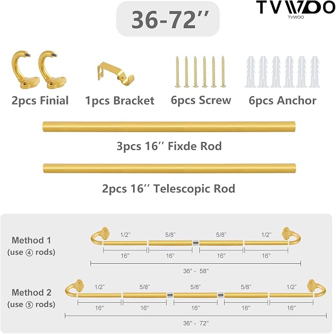 TVWOO Gold Wrap Around Curtain Rods:5/8" Small Blackout Adjustable Window - Image 8