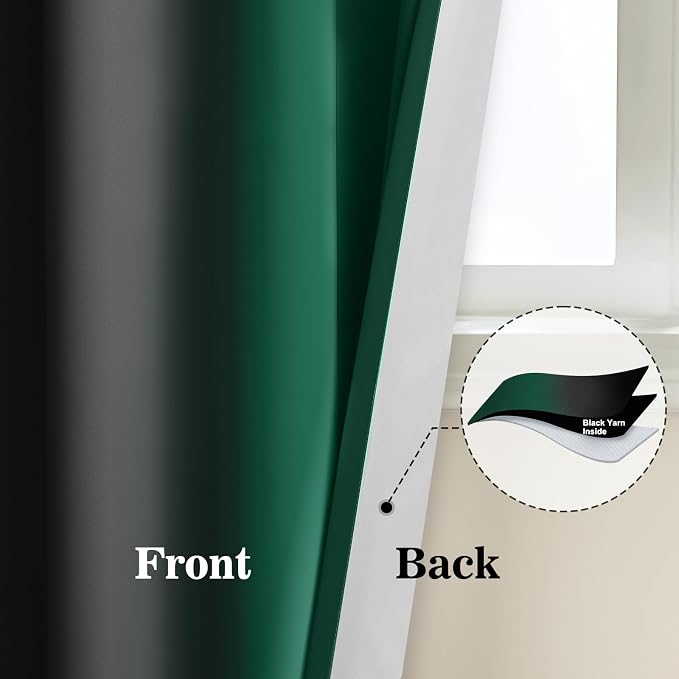 Yakamok Blackout Ombre Dark Green and Black Curtains-Gradient Room Darkening - Image 5